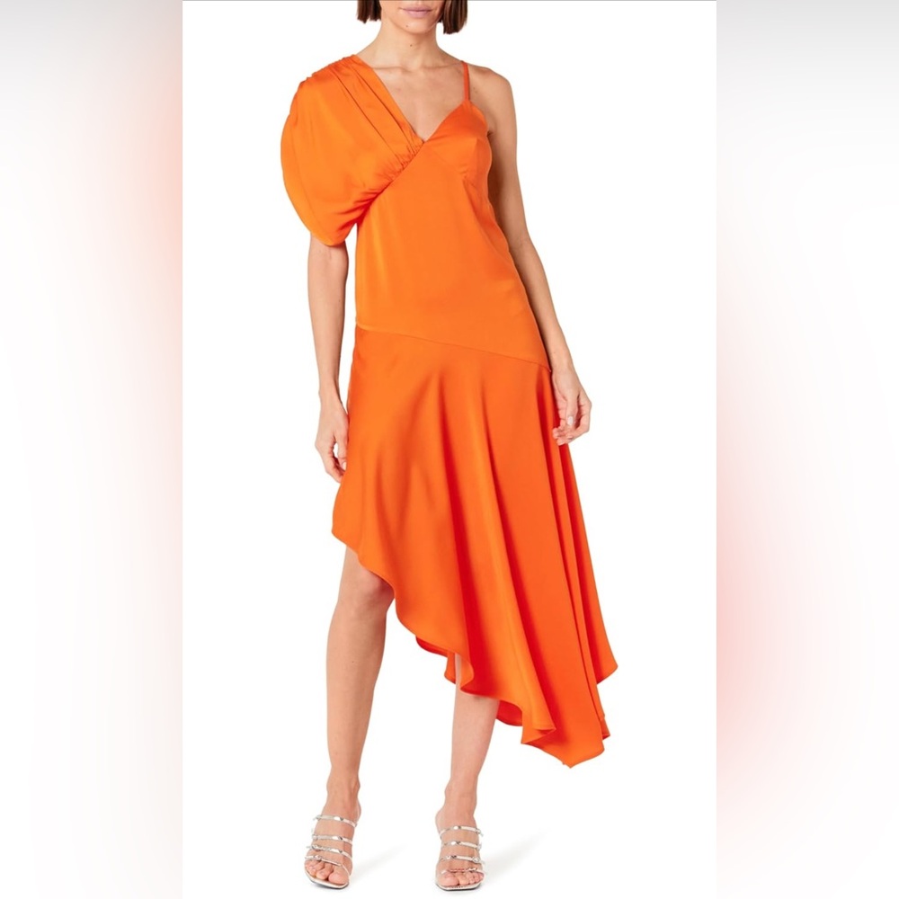 Orange Asymmetrical Ruffled Cocktail Sundress - Picture 4 of 16
